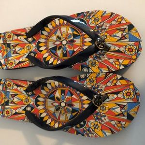 Tory Burch Navy Blue Multi Color Flip Flops